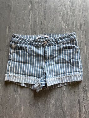 Celebrity Pink Blue and White Striped Denim Shorts